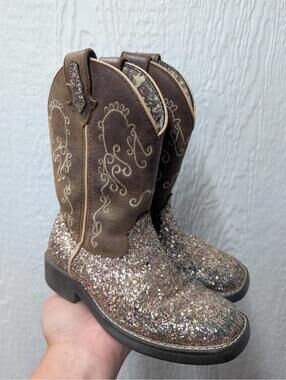 Shyanne Glitter Leather Cowgirl Boots Western Girls Size 12